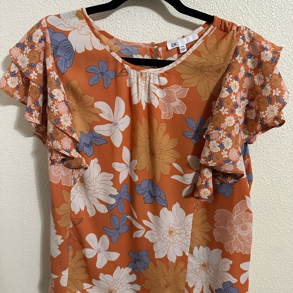 DR2 Women's Floral Orange Top - Picture 1 of 2